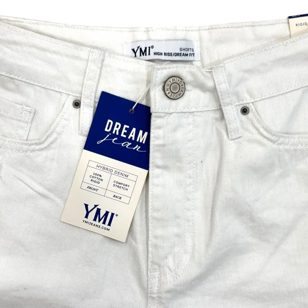 NWT YMI Size 28 (7) High Rise Dream Fit Distressed White Denim Shorts